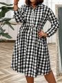 Plus Size Plaid Shirt Dress For Women