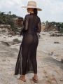 SHEIN Swim Classy Tie Front Flounce Sleeve Mesh Kimono