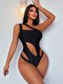 SHEIN Swim BAE Solid Color Hollow Out Sexy One Piece Swimsuit