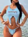 SHEIN Swim Y2GLAM One Piece Swimsuit With Hollow Out And Letter Pattern