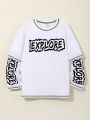 SHEIN Kids EVRYDAY Boys' Casual Loose Round Neck Pullover Knitted T-shirt With Letter Print