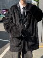 Men Dual Pocket Drop Shoulder Teddy Coat