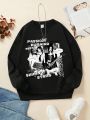 Teen Girl Figure & Letter Graphic Drop Shoulder Sweatshirt