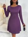 Solid Scoop Neck A-line Dress