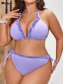 SHEIN Swim Mod Plus Size Ruffled Edge Decor Knotted Side Bikini Set