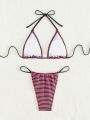 SHEIN Swim Y2GLAM Ladies' Striped Halter Neck Bikini Swimsuit Set