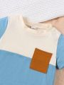 Baby Boy 2pcs/Set Spring/Summer Blue Patchwork Shorts And Short-Sleeved Sport Casual Outfit