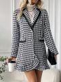 SHEIN Privé Houndstooth Patterned Blazer With False Pockets