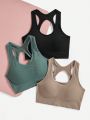 Yoga Basic 3pcs Seamless Solid Color Sports Bra Set