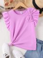 SHEIN Kids EVRYDAY Girls' Flutter Sleeve Top With Bow Decoration