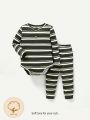 Cozy Cub Baby Boys' Striped Round Neck Long Sleeve Romper And Footed Pants Set