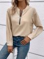 Women's Half-zipper V-neck Drop Shoulder Shirt