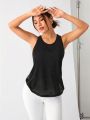 Yoga Basic Mesh Patchwork Curved Hem Sports Tank Top