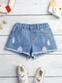 Young Girl Ripped Raw Hem Denim Shorts