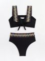 SHEIN Swim BohoFeel Chevron Tape Cut Out High Waisted Bikini Swimsuit