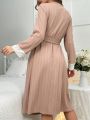 Lace Patchwork Long Sleeve Women's Bathrobe