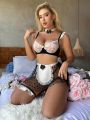 Contrast Lace Bow Front Underwire Lingerie Set With Choker