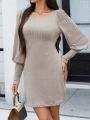 SHEIN Clasi Solid Bishop Sleeve Bodycon Dress