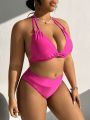 SHEIN Swim Vcay Plus Size Women'S Swimsuit Set With Shoulder Straps And Halter Neck