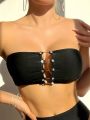 SHEIN Swim Chicsea Rhinestone Decor Hollow Out Strapless Bikini Top