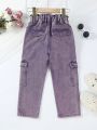 Toddler Girls' Cute Lotus Waist Multicolor Denim Jeans