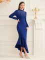 SHEIN Modely Women's Blue Rhinestone Decorated Mermaid Tail Design Fashion Bodycon Dress