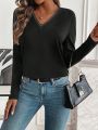SHEIN LUNE Lace Patchwork Long Sleeve T-shirt