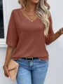 Solid V Neck Drop Shoulder Tee