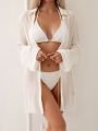 SHEIN Swim Vcay Solid Open Front Kimono