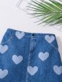 SHEIN Kids EVRYDAY Toddler Girls' Heart Print Skirt