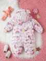 Baby Girl Rainbow & Unicorn Print 3D Ear Design Hooded Jumpsuit