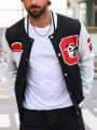 Men Letter Graphic Two Tone Varsity Jacket