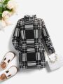 SHEIN Baby Plaid Print Mock Neck Dress