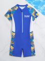 Boys' Tropical Print Spliced One-Piece Swimsuit For Kids