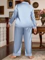 Plus Size Women's Solid Color Long Sleeve Long Pants Pajama Set