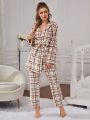 Plaid Print Belted PJ Set