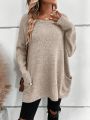 SHEIN LUNE Women's Solid Color Round Neck Long Sleeve Pullover Sweater