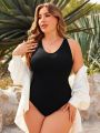 SHEIN Swim Basics Plus Size Backless One Piece Swimsuit With Straps