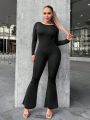 SHEIN SXY Solid Backless Flare Leg Jumpsuit