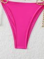 SHEIN Swim BAE Color Block Halter Straps Two-Piece Bikini Set For Women