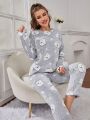 Cartoon Graphic Flannel PJ Set