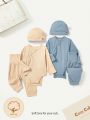 Cozy Cub Baby Boy Gift Box Round Neck Long Sleeve Romper Hat Pants Outfit Set