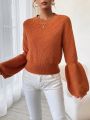 SHEIN LUNE Women's Solid Color Flounce Sleeve Sweater