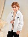 SHEIN Tween Boy Letter Patched Zip Up Hooded Teddy Coat