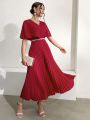 SHEIN Modely Women's Batwing Sleeve Pleated Dress