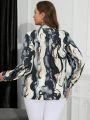 SHEIN Clasi Plus Size Marble Print Long Sleeve Shirt