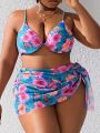 SHEIN Swim Vcay Plus Size Floral Print Three-Piece Swimsuit With Separated Design