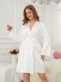 Women'S Alphabet Embroidery Belt Satin Robe