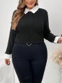 SHEIN LUNE Plus Size Mock Two-piece Waffle Ribbed Collar Long Sleeve T-shirt
