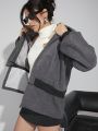 Luxe Women's Turn-Down Collar Raglan Long Sleeve Jacket